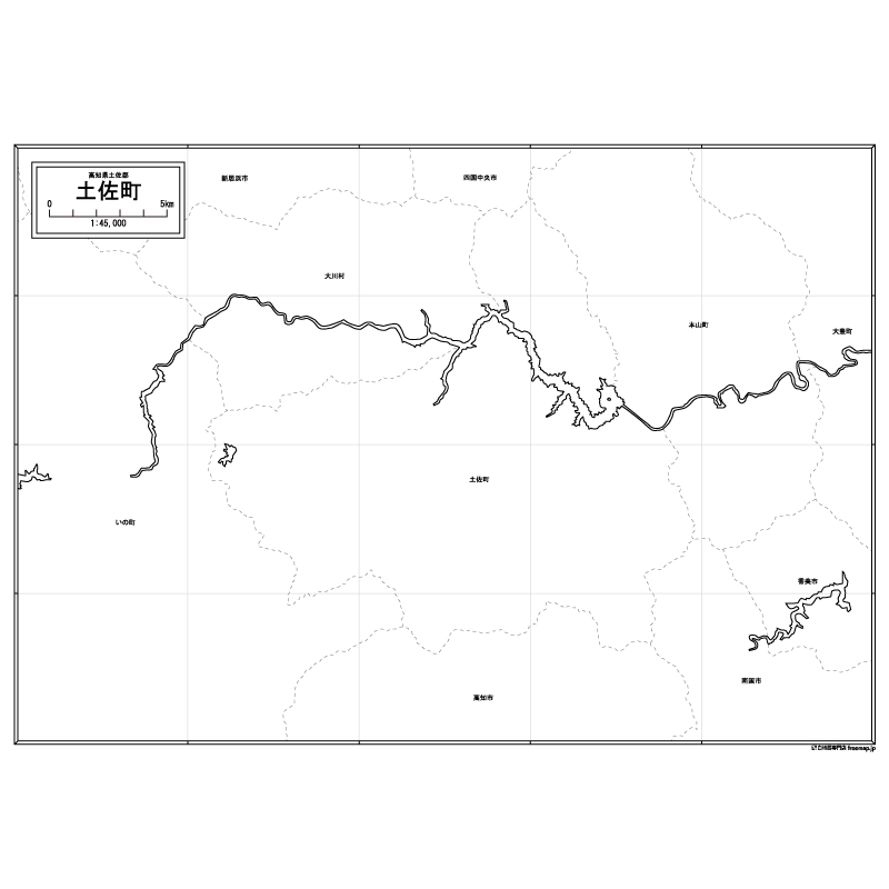 土佐町の白地図のサムネイル