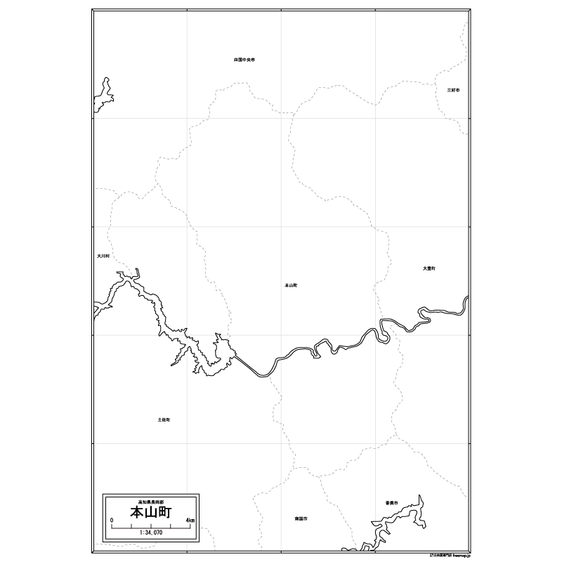 本山町の白地図のサムネイル