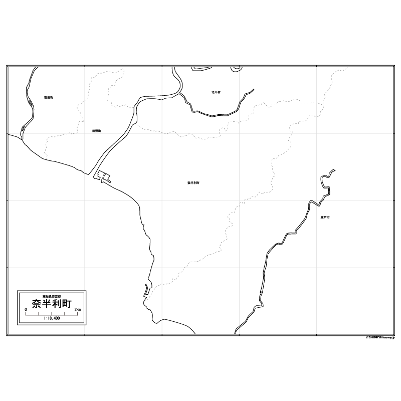 奈半利町の白地図のサムネイル