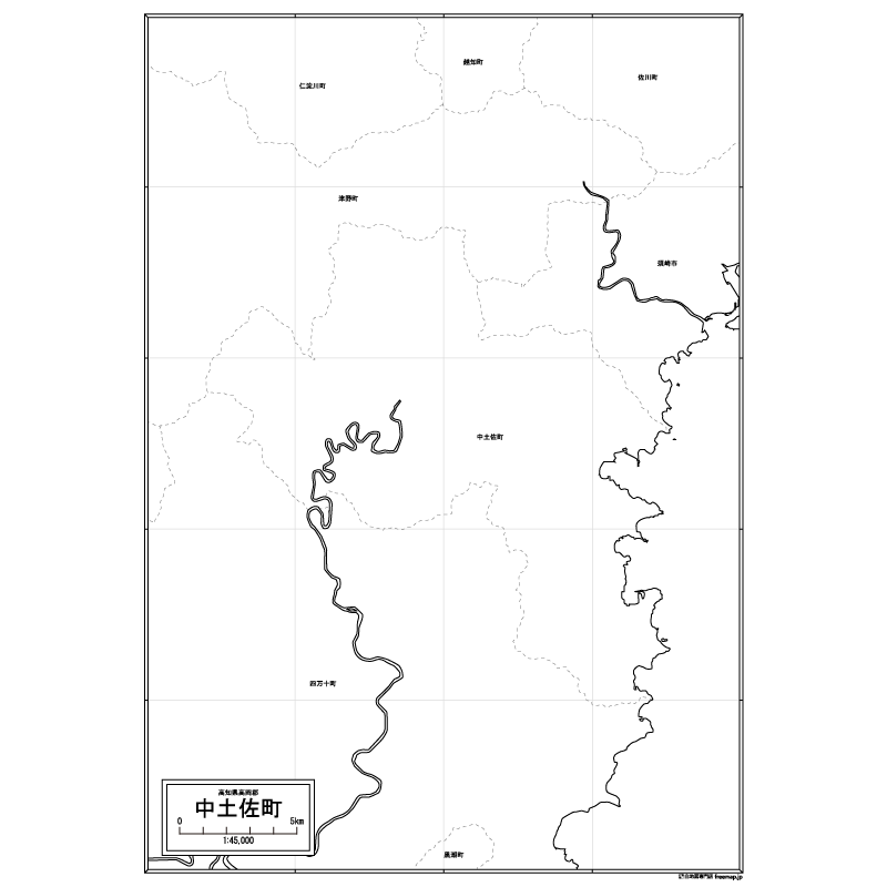 中土佐町の白地図のサムネイル