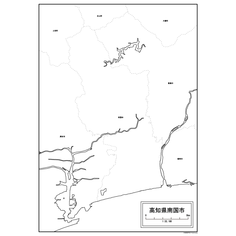 南国市の白地図のサムネイル