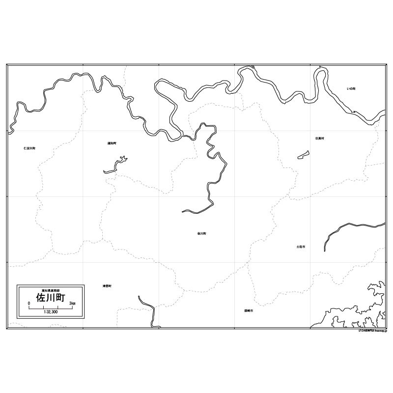 佐川町の白地図のサムネイル