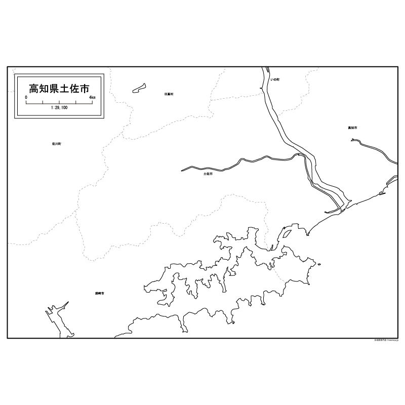 土佐市の白地図のサムネイル