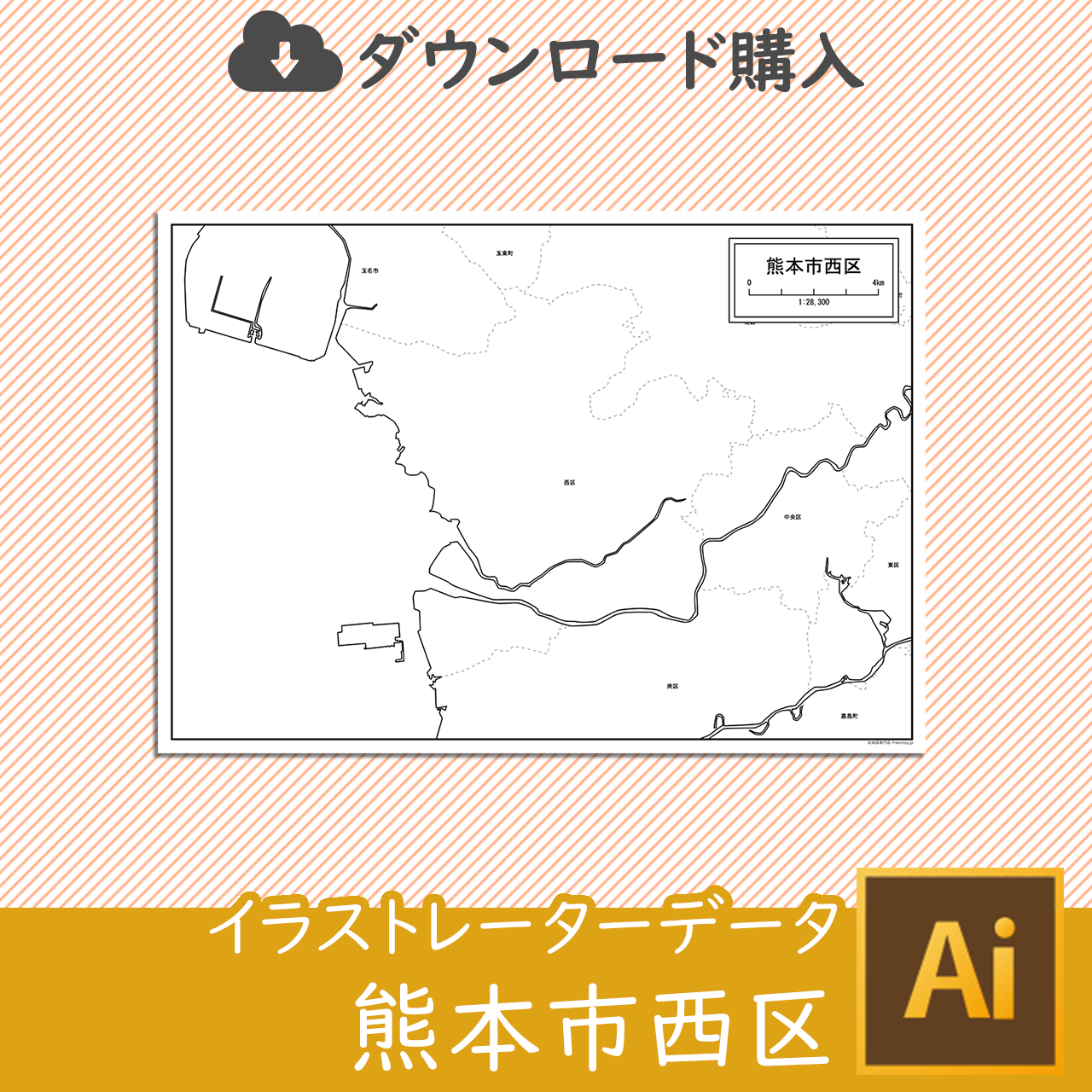 熊本市西区の白地図のサムネイル