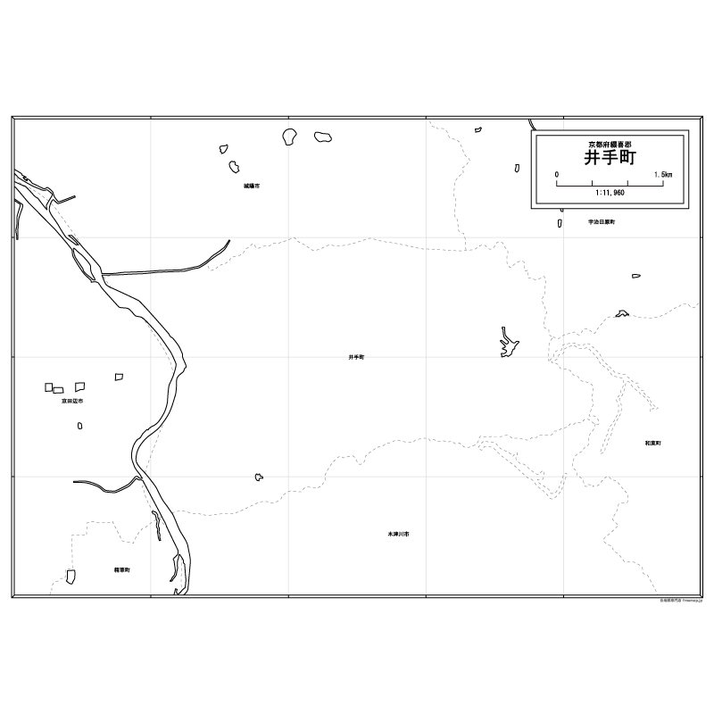井手町の白地図のサムネイル