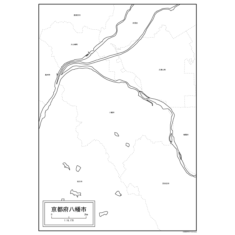八幡市の白地図のサムネイル