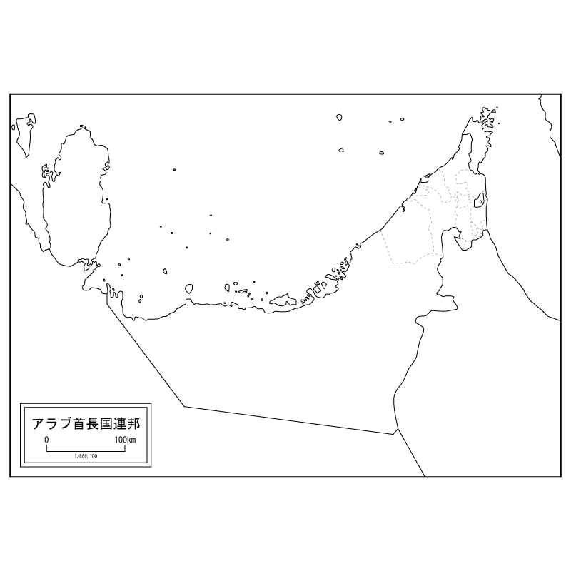 アラブ首長国連邦（UAE）の白地図のサムネイル