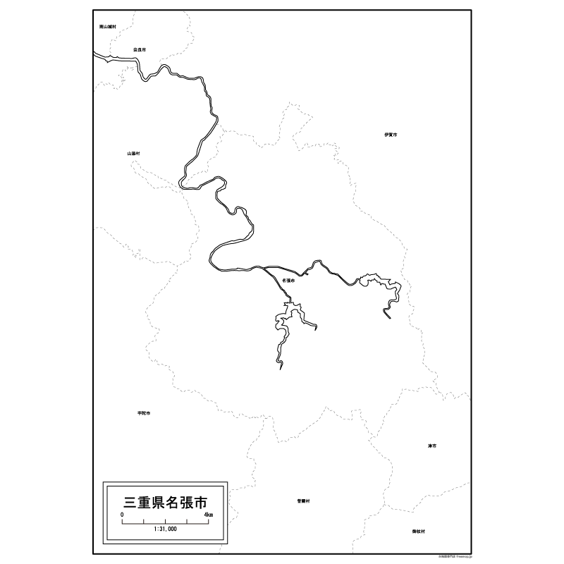 名張市の白地図のサムネイル