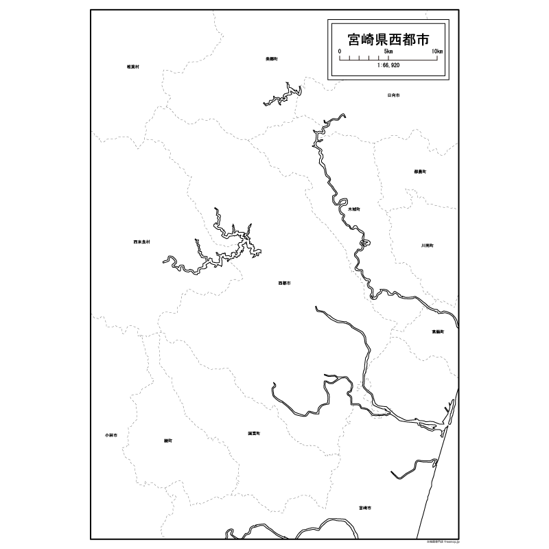 西都市の白地図のサムネイル