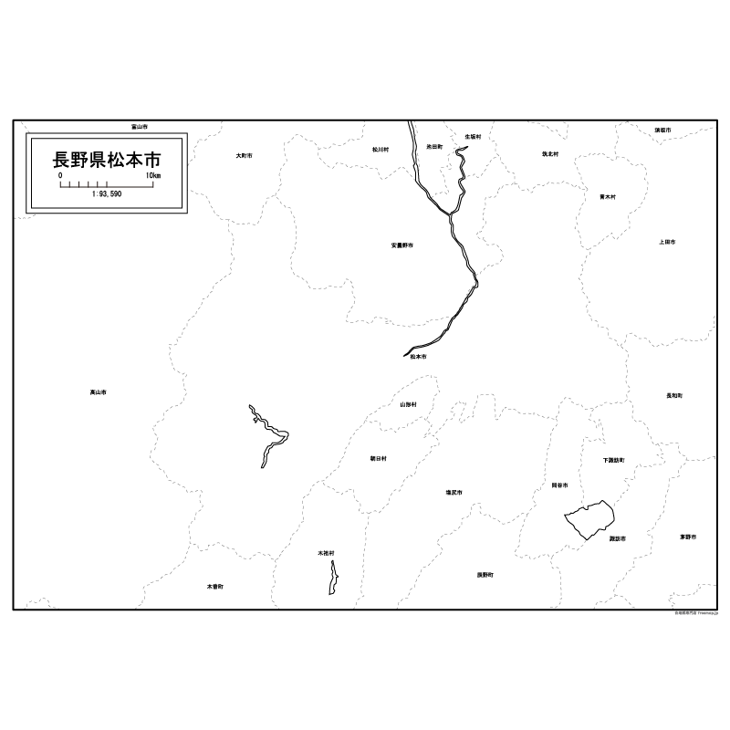松本市の白地図のサムネイル