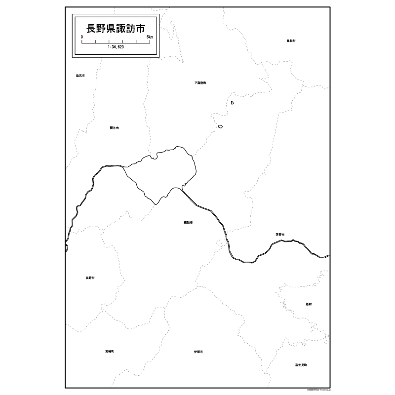 諏訪市の白地図のサムネイル