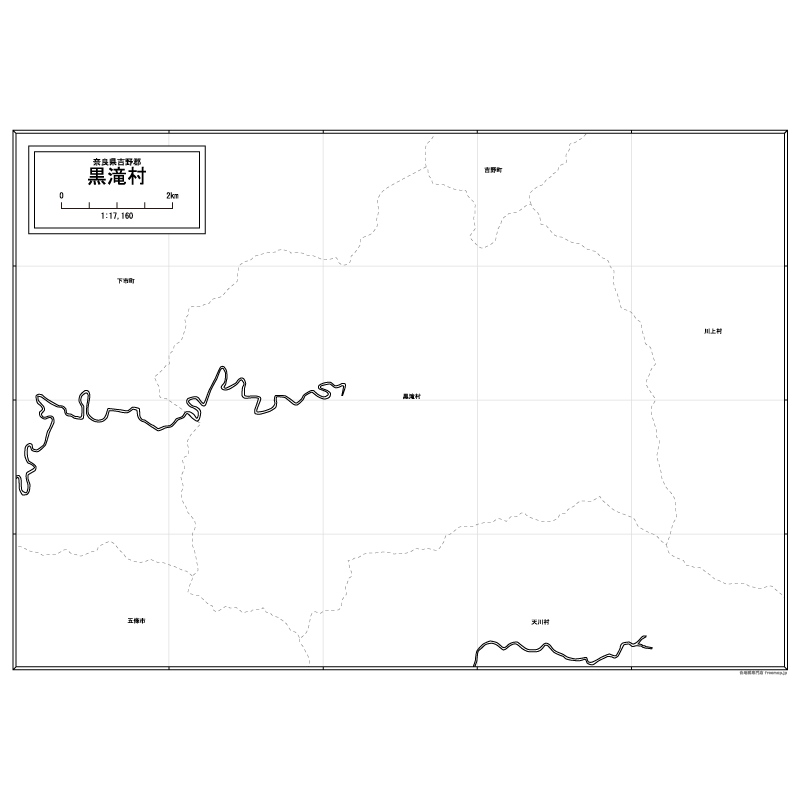 黒滝村の白地図のサムネイル
