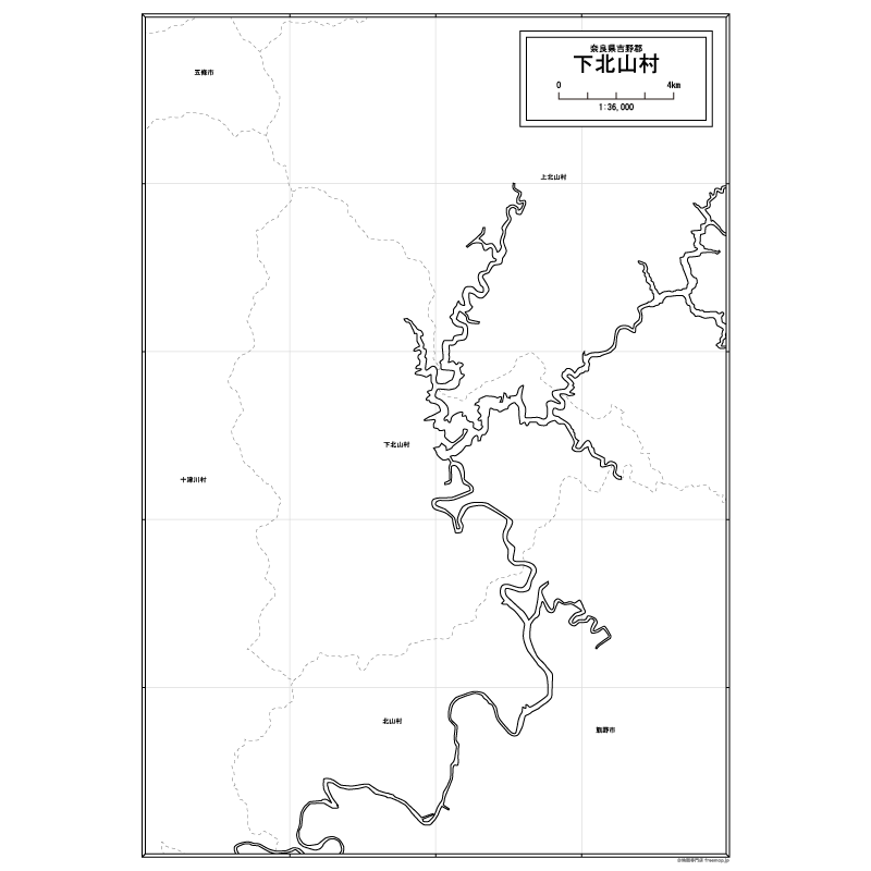 下北山村の白地図のサムネイル
