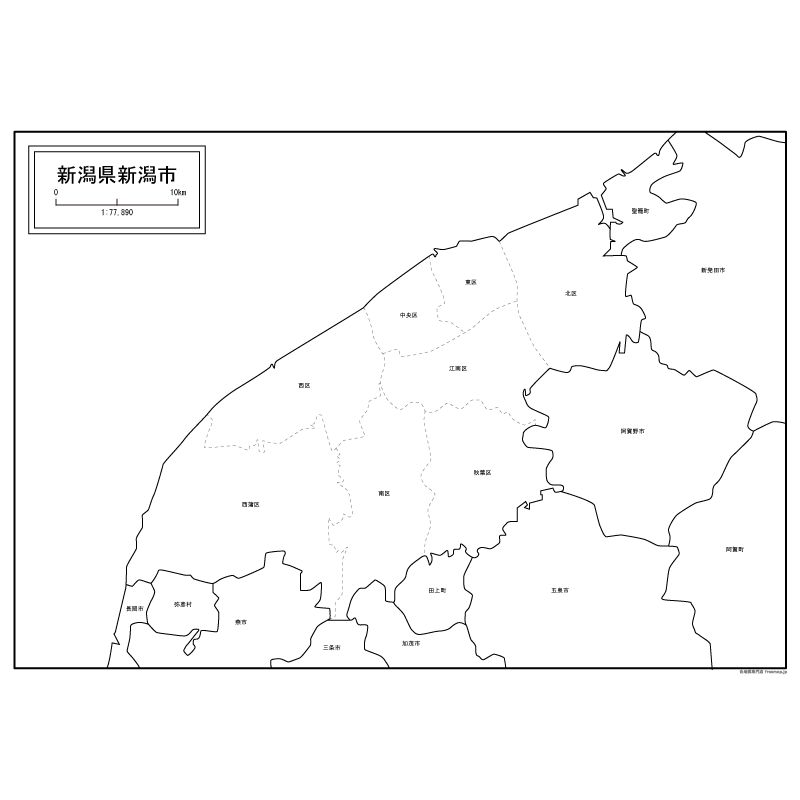 新潟県新潟市の白地図のサムネイル