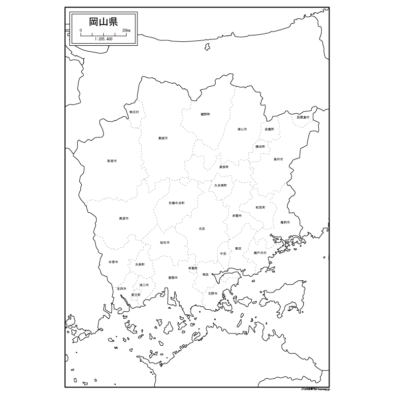 岡山県の白地図のサムネイル