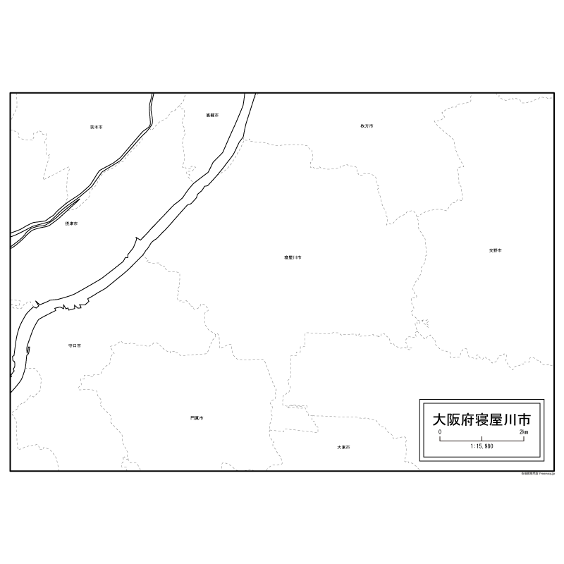 寝屋川市の白地図のサムネイル