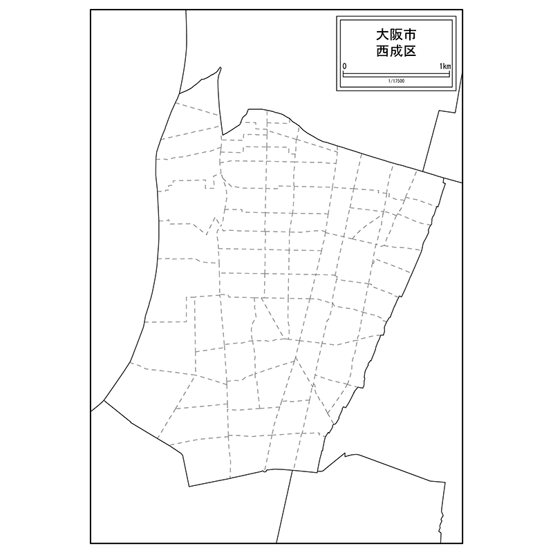 大阪市西成区の白地図のサムネイル