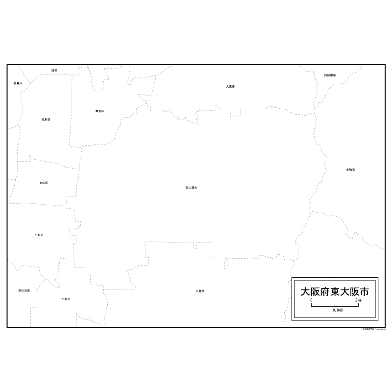 東大阪市の白地図のサムネイル