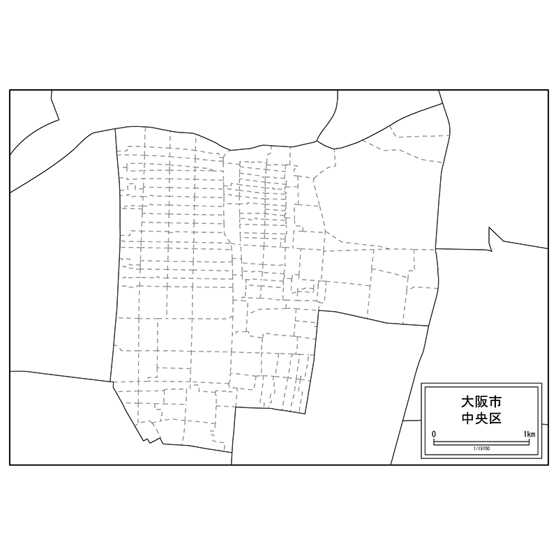大阪市中央区の白地図のサムネイル