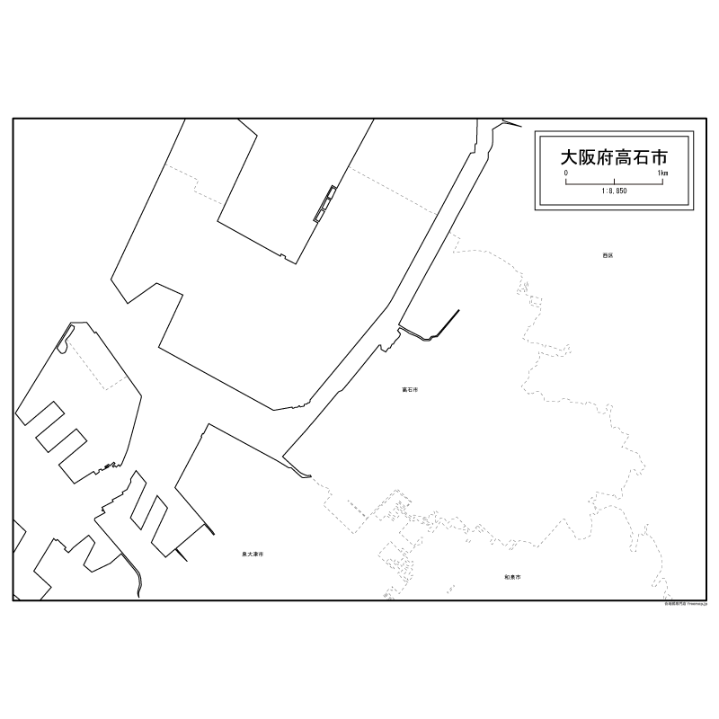 高石市の白地図のサムネイル