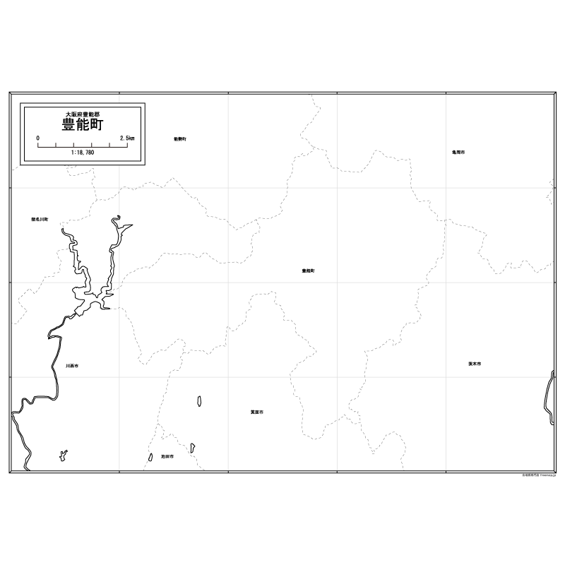 豊能町の白地図のサムネイル