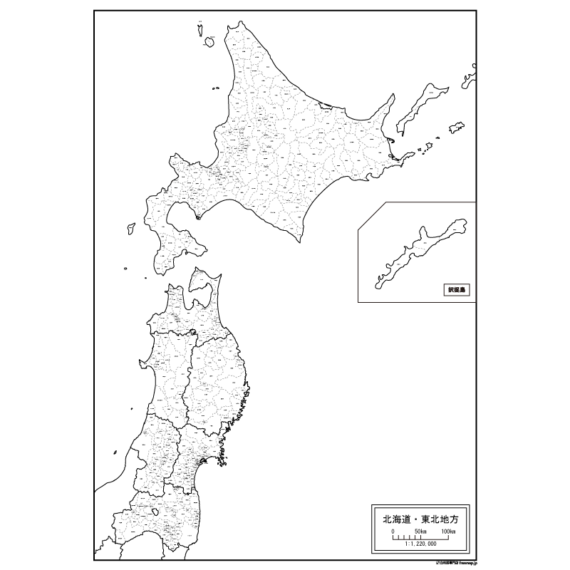 北海道・東北地方の白地図のサムネイル