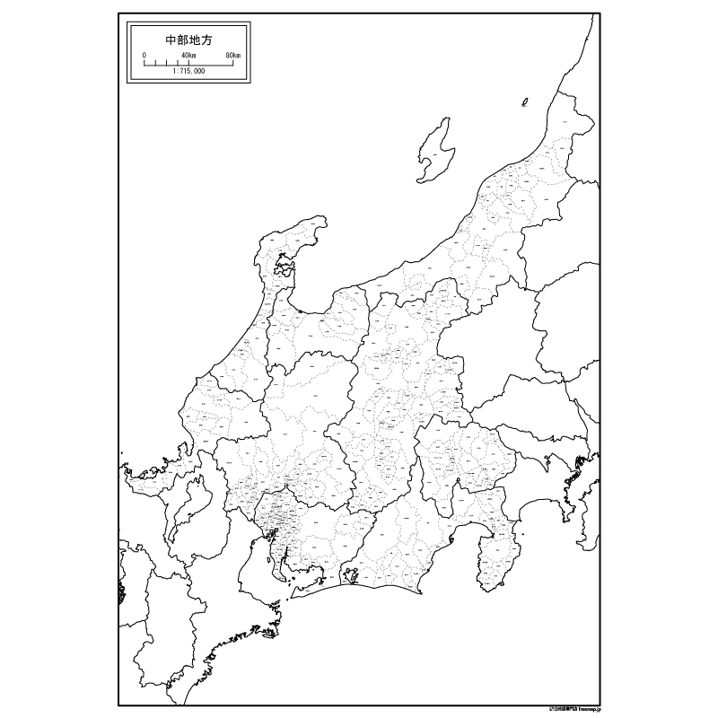 中部地方の白地図のサムネイル