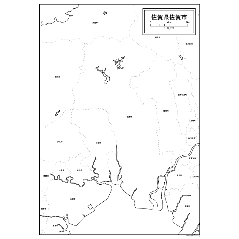 佐賀市の白地図のサムネイル