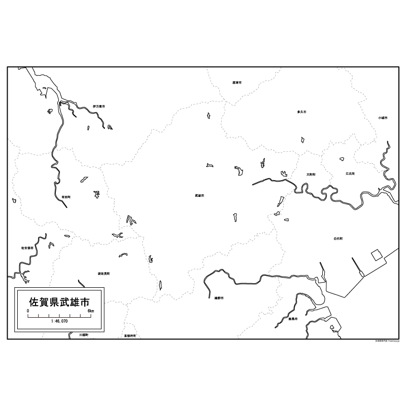 武雄市の白地図のサムネイル