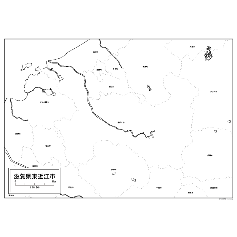 東近江市の白地図のサムネイル