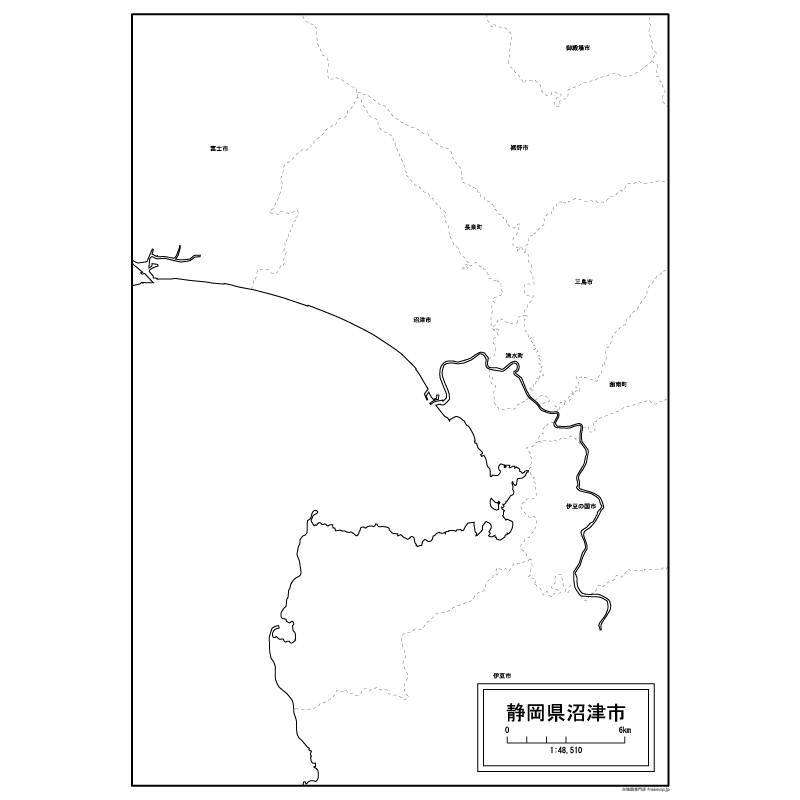 沼津市の白地図のサムネイル