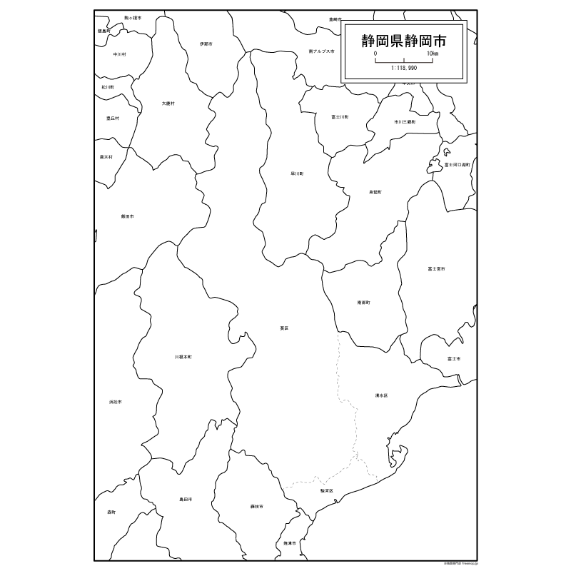 静岡県静岡市の白地図のサムネイル