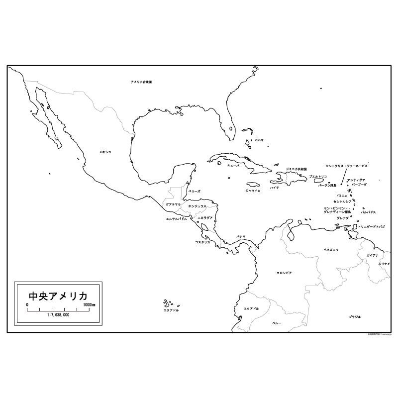 中央アメリカ地域全図の白地図 白地図専門店