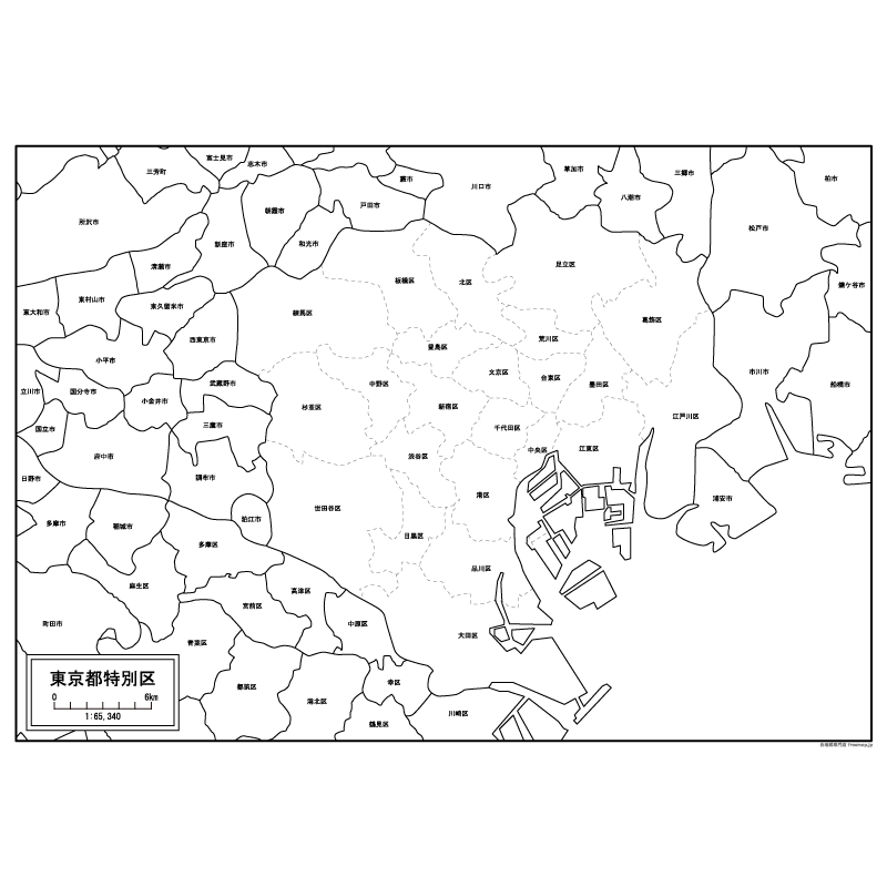 東京都特別区（23区）の白地図のサムネイル