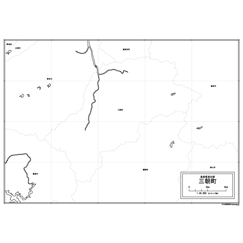 三朝町の白地図のサムネイル