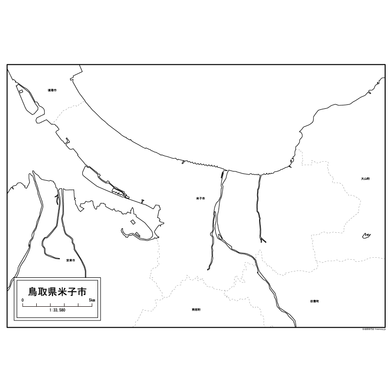 米子市の白地図のサムネイル