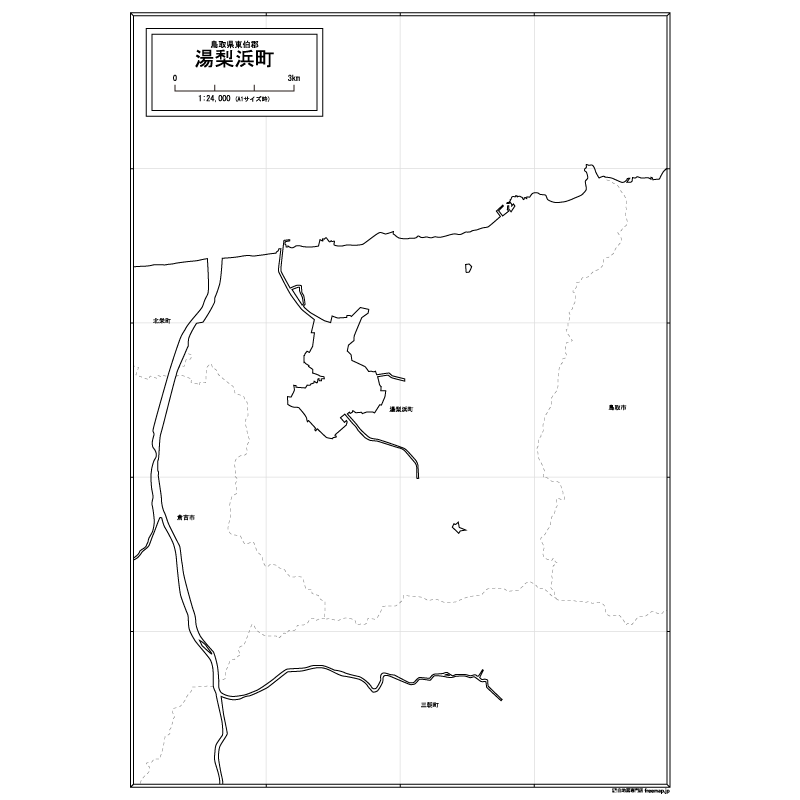湯梨浜町の白地図のサムネイル