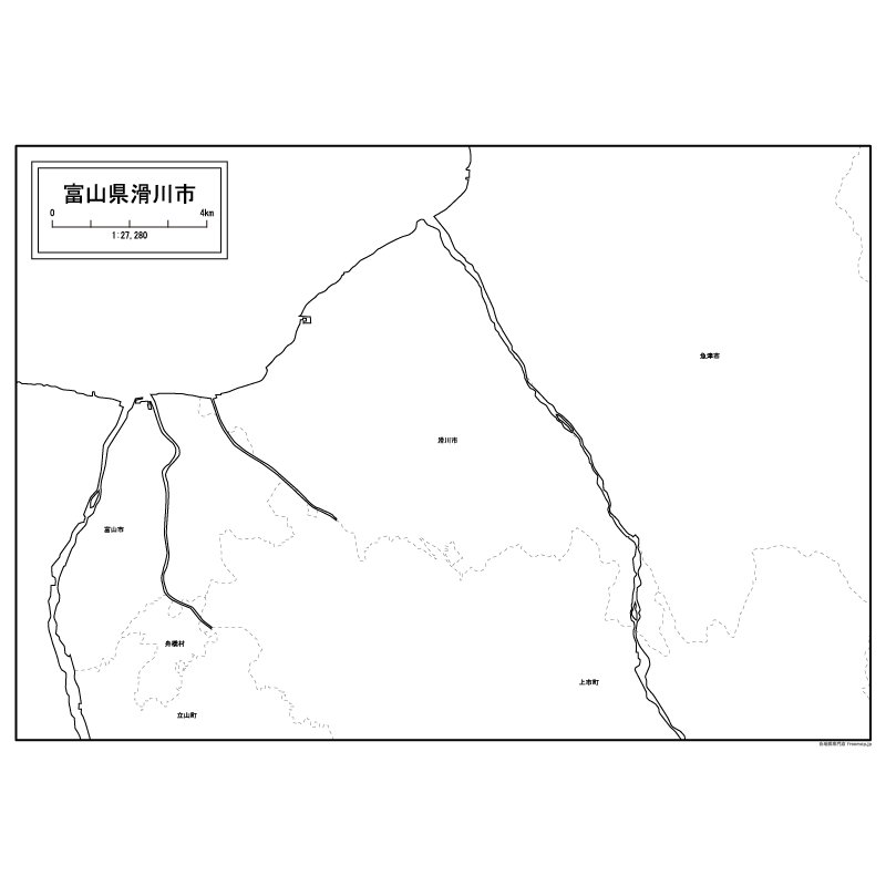 滑川市の白地図のサムネイル