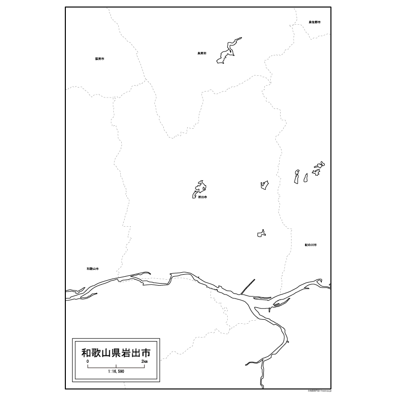 岩出市の白地図のサムネイル