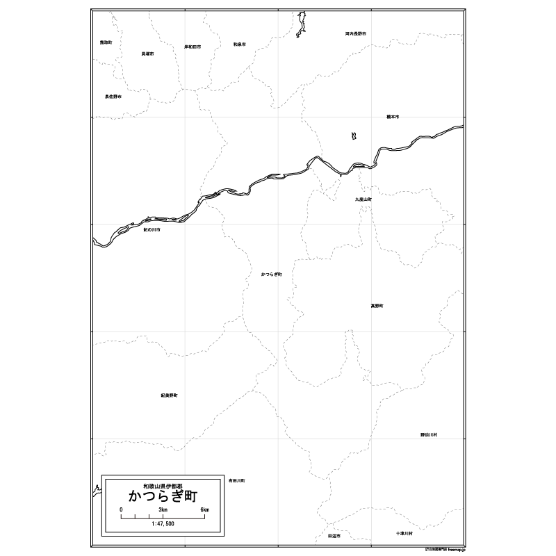 かつらぎ町の白地図のサムネイル