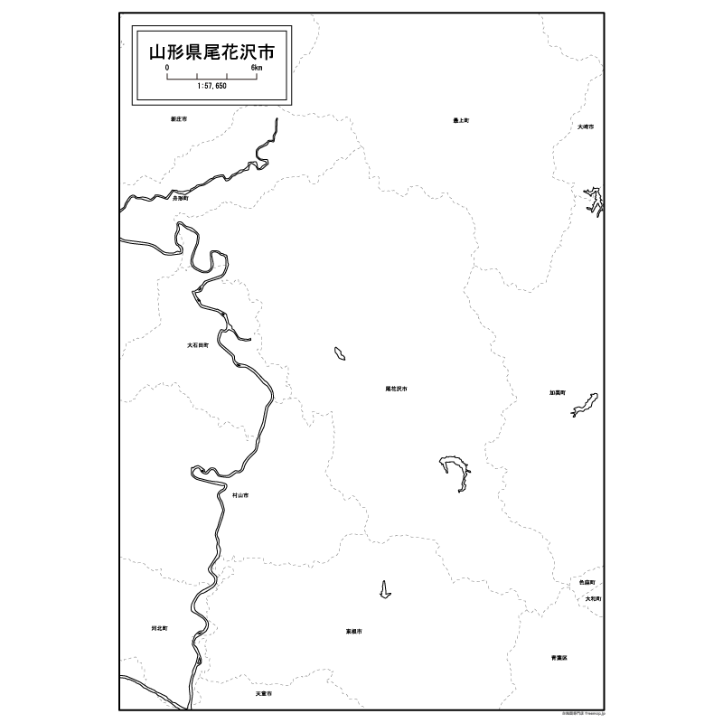 尾花沢市の白地図のサムネイル