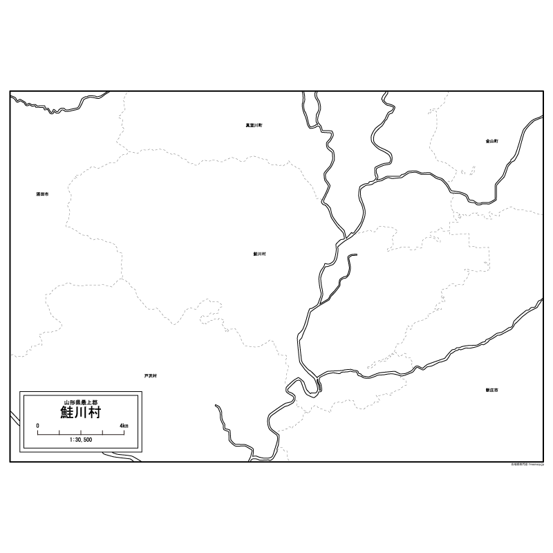 鮭川村の白地図のサムネイル