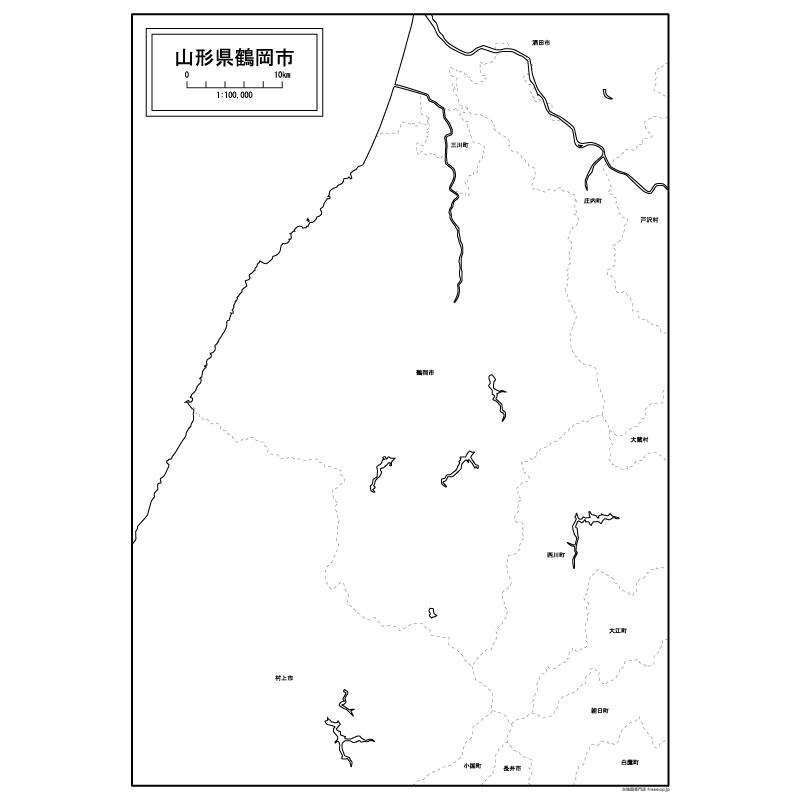 鶴岡市の白地図のサムネイル