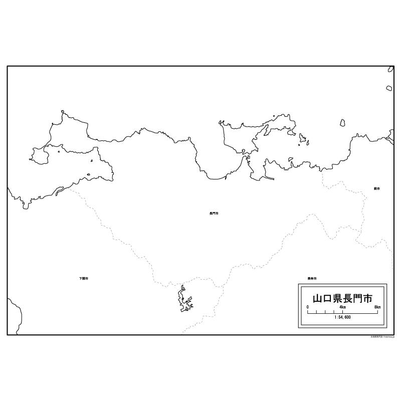 長門市の白地図のサムネイル