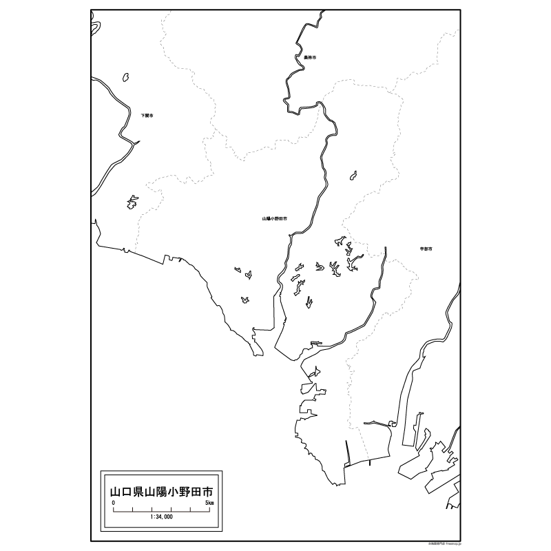 山陽小野田市の白地図のサムネイル