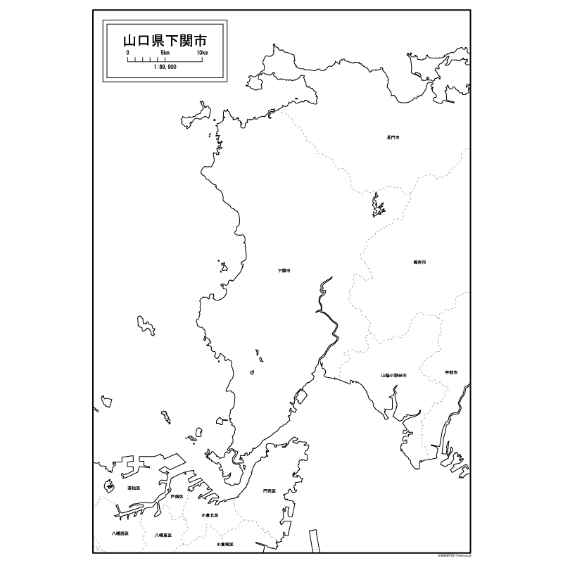 下関市の白地図のサムネイル