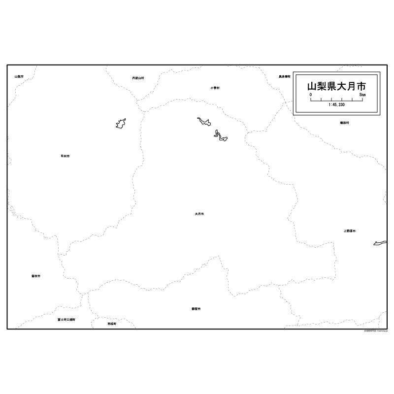 大月市の白地図のサムネイル